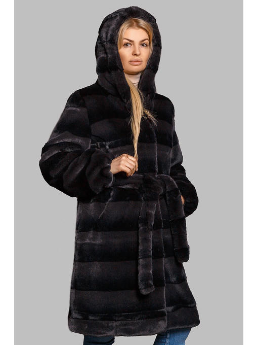 Стильная шуба Бланка на зиму из эко-меха норка с поясом в цвете графит — изображение 9