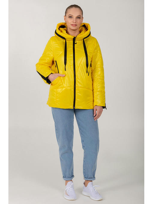 Желтая демисезонная женская куртка с контрастной отделкой — изображение 5