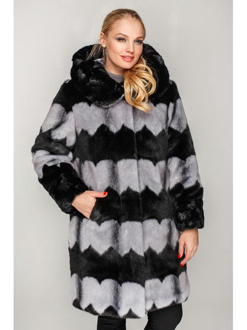 Удлиненная эко шуба с серо-голубым отливом под норку — изображение 3