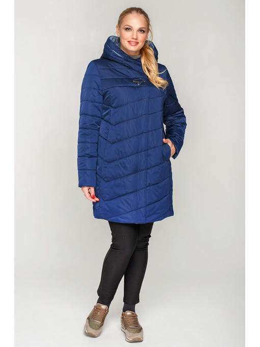 Демисезонная женская куртка синего цвета для 50-60 размеров — изображение 3