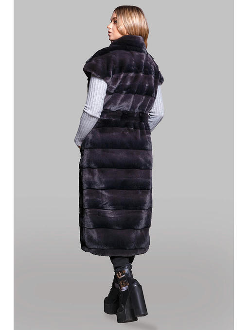 Женский меховой жилет из стриженой эко-норки без капюшона в цвете графит — изображение 5