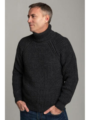 Шерстяной мужской свитер с высоким горлом серый