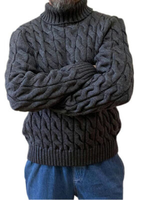 Зимний мужской свитер плотной вязки графит