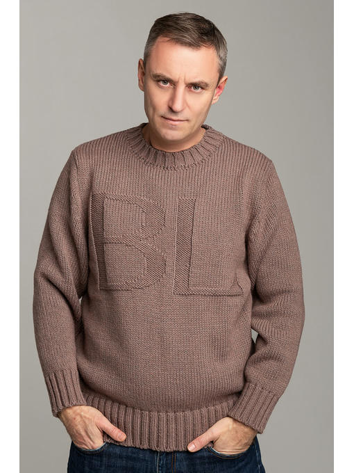 Зимний мужской шерстяной свитер бежевого цвета