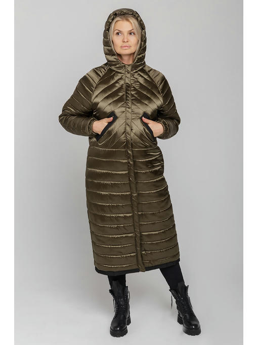 Молодежное модное демисезонное пальто в стиле оверсайз цвета хаки — изображение 4