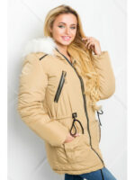 Парка женская зимняя песочного цвета на силиконе