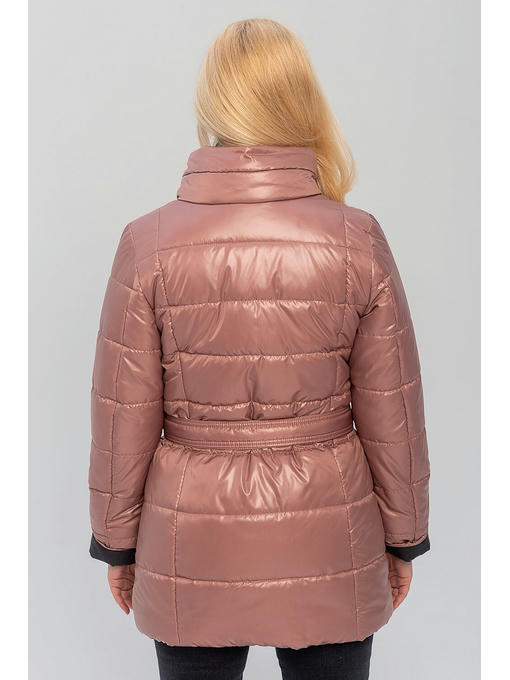 Демисезонная женская куртка с поясом цвета пудра — изображение 8