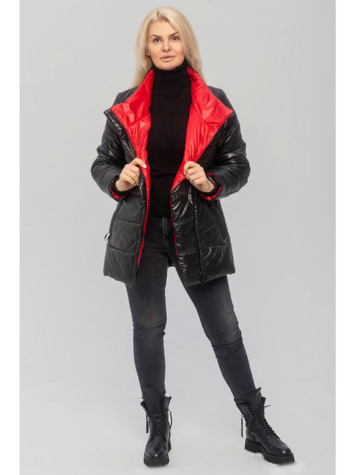 Демисезонная женская куртка с поясом черная больших размеров — изображение 9