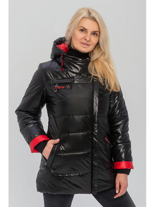 Демисезонная женская куртка с поясом черная больших размеров — изображение 4