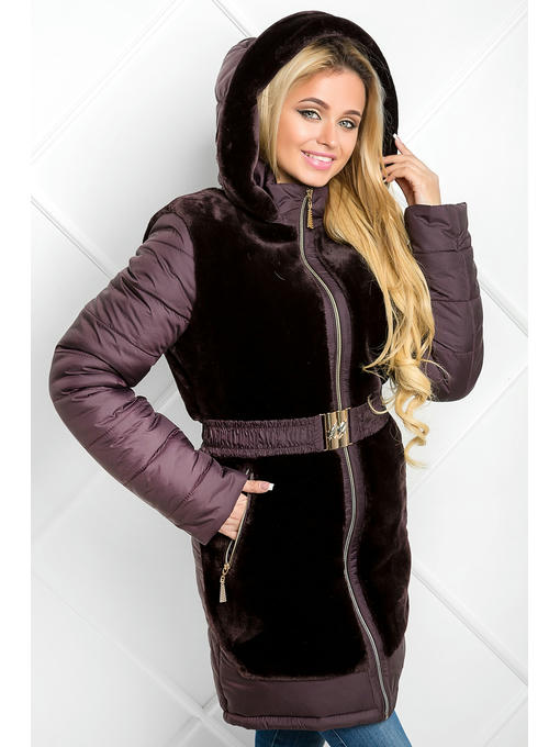 Зимняя куртка с искусственным мехом коричневого цвета — изображение 3