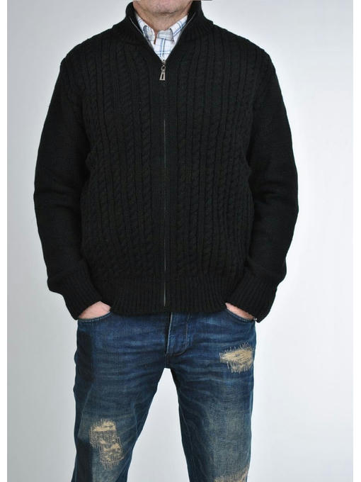 Мужская теплая вязанная кофта разъемной змейкой черного цвета — изображение 3