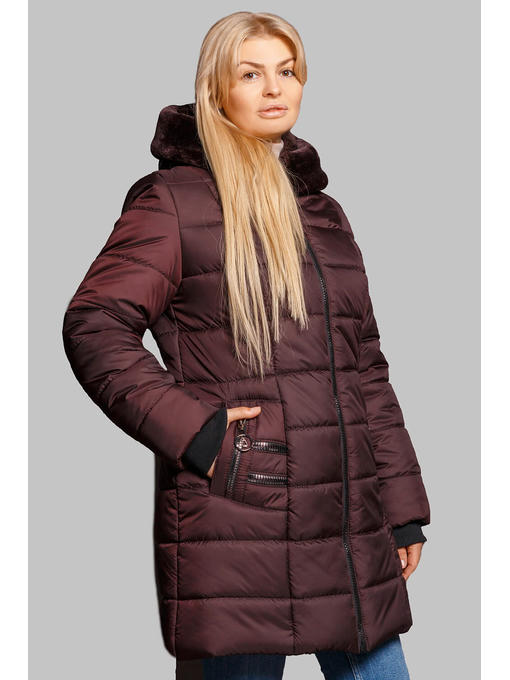 Зимняя женская куртка с капюшоном в цвете бордо, р 52-62 — изображение 4