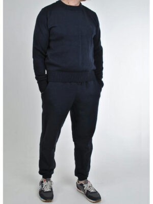 Мужской вязанный спортивный костюм темно-синий