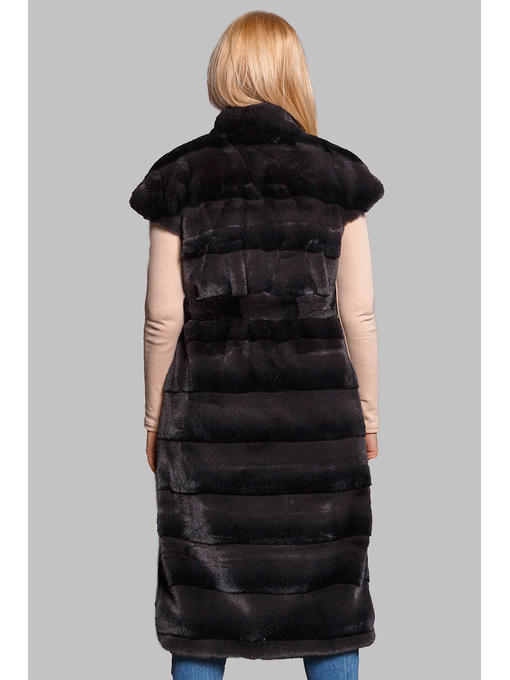 Женский меховой жилет из стриженой эко-норки без капюшона в цвете графит — изображение 2