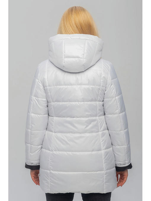 Демисезонная женская куртка с поясом белая больших размеров — изображение 2