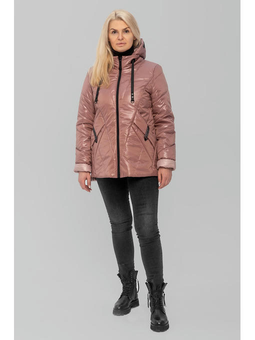 Модная куртка на межсезонье больших размеров в цвете пудра — изображение 3