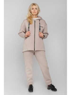 Женский спортивный костюм с кофтой на молнии бежевый