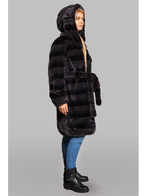 Стильная шуба Бланка на зиму из эко-меха норка с поясом в цвете графит — изображение 10