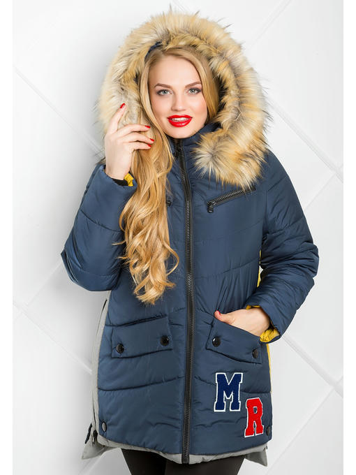 Зимняя женская парка МR синего цвета с желтыми вставками — изображение 4