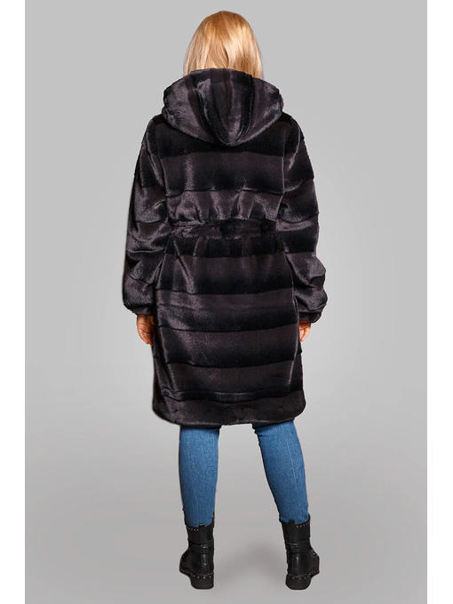 Стильная шуба Бланка на зиму из эко-меха норка с поясом в цвете графит — изображение 2