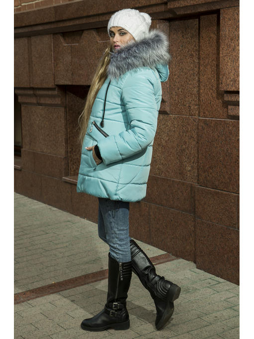 Куртка средней длины женская зима в бирюзовом цвете — изображение 2