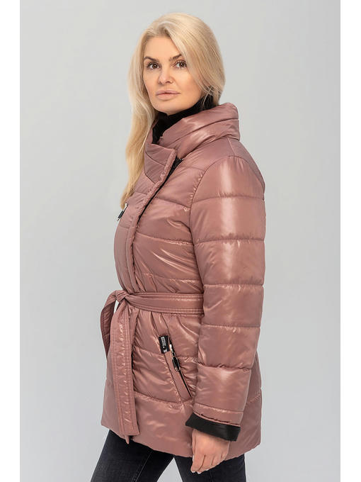 Демисезонная женская куртка с поясом цвета пудра — изображение 7