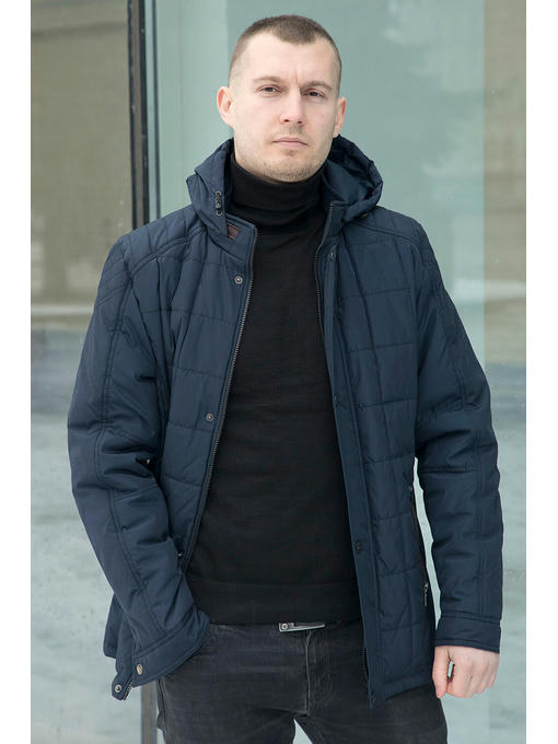 Мужская темно-синяя куртка на весну/осень с капюшоном бренд — изображение 4