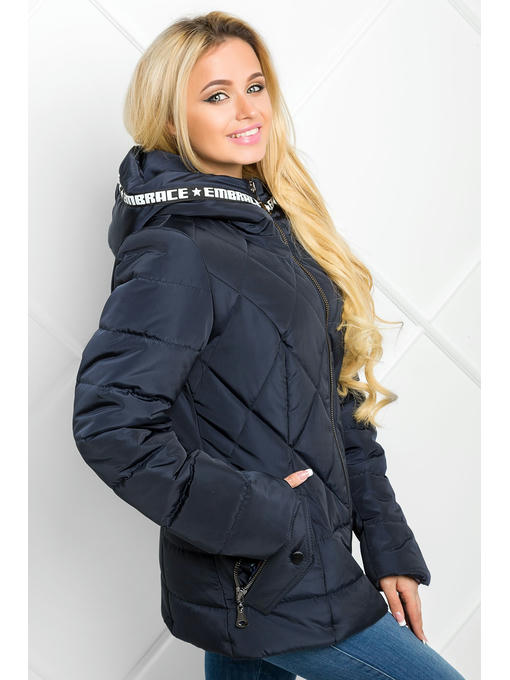 Демисезонная женская куртка со съемным капюшоном синяя — изображение 3