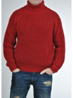 Шерстяной мужской свитер с высоким горлом красный
