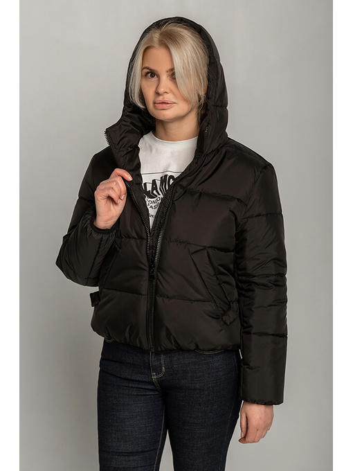 Демисезонная женская куртка с капюшоном в черном цвете — изображение 3