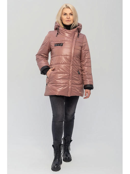 Демисезонная женская куртка с поясом цвета пудра — изображение 3