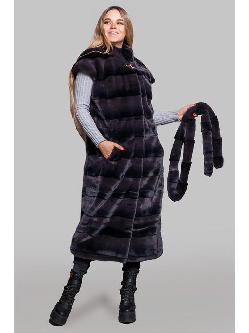 Женский меховой жилет из стриженой эко-норки без капюшона в цвете графит — изображение 7