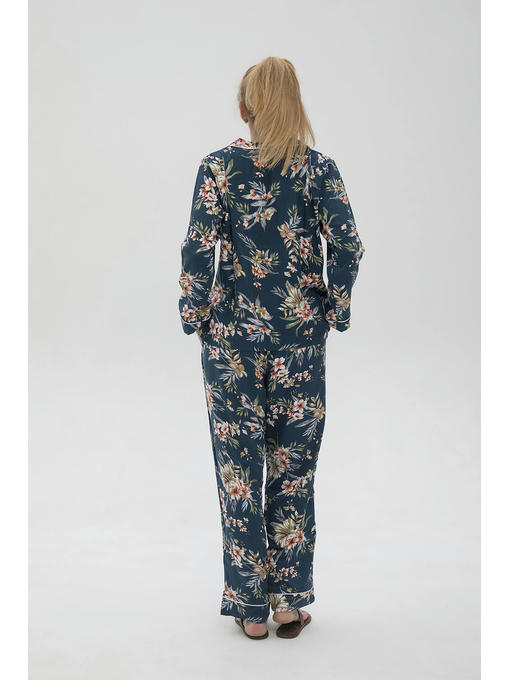 Пижама женская из вискозы в цвете волна с цветочным принтом — изображение 2