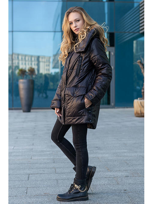 Демисезонная женская куртка еврозима черная, 46-56 р — изображение 2