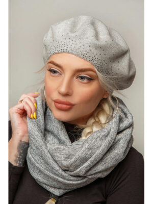 Шарф-снуд трикотажный с люриксом серого цвета