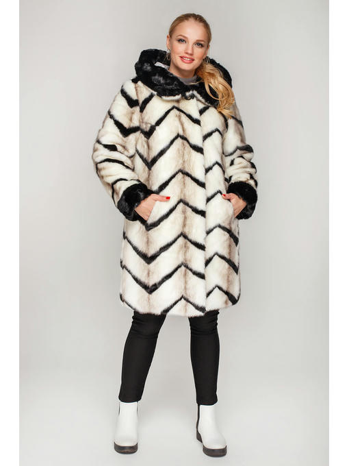 Длинная шуба молочного цвета под норку — изображение 3