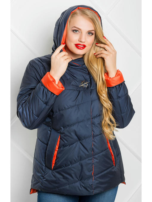 Синяя демисезонная куртка с коралловыми вставками — изображение 5