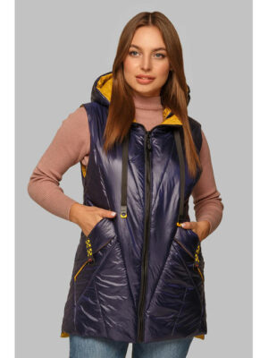 Женский жилет из плащевой ткани синего цвета на молнии