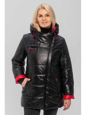 Демисезонная женская куртка с поясом черная больших размеров