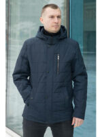 Мужская куртка демисезонная с капюшоном темно-синяя с 3-мя внешними карманами