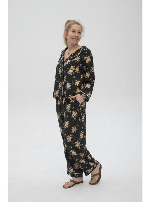Пижама женская из вискозы черная с цветочным принтом — изображение 3
