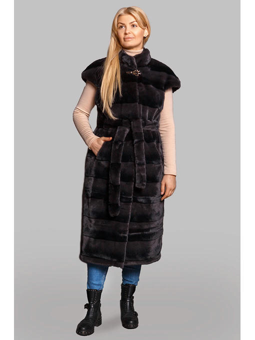 Женский меховой жилет из стриженой эко-норки без капюшона в цвете графит — изображение 8