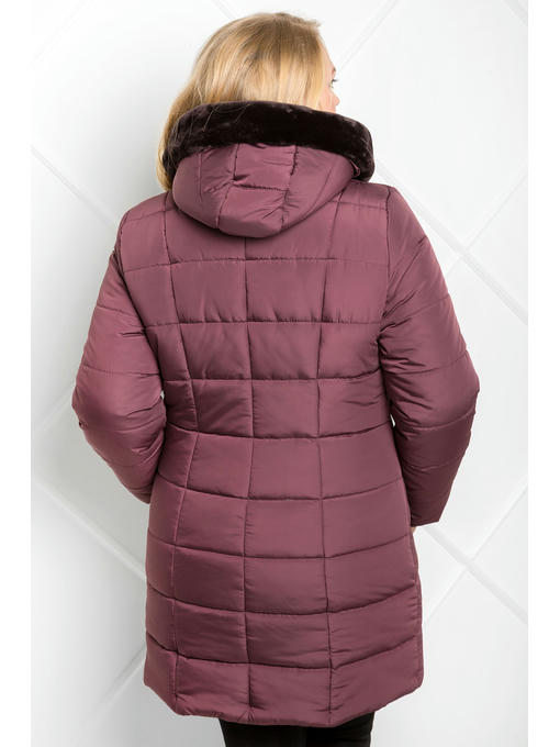 Пальто пуховик зимнее из плащевки цвета марсала с капюшоном — изображение 5