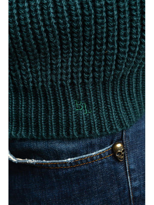 Шерстяной мужской свитер с высоким горлом зеленого цвета — изображение 2