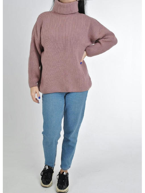 Женский теплый свитер с высоким горлом розовый — изображение 3