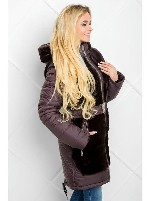 Зимняя куртка с искусственным мехом коричневого цвета — изображение 2