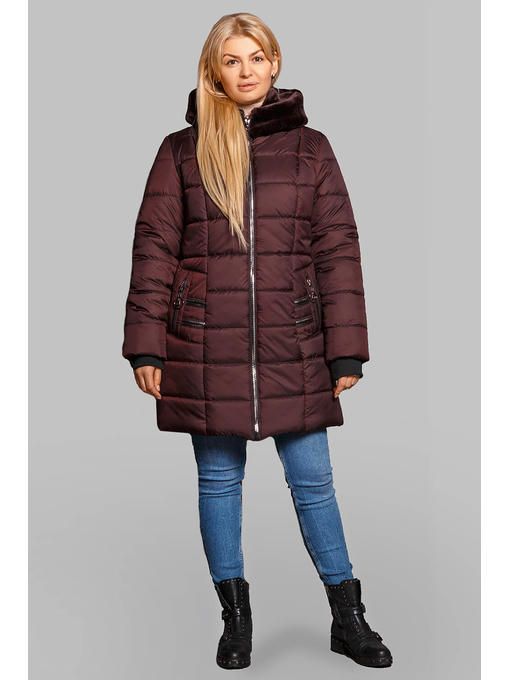 Зимняя женская куртка с капюшоном в цвете бордо, р 52-62 — изображение 3