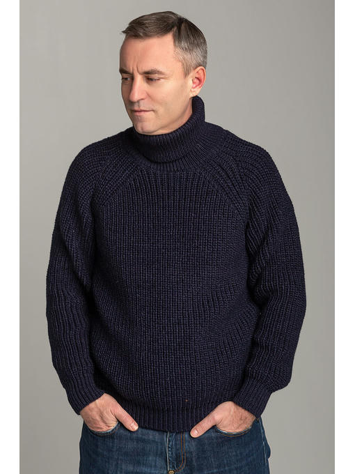 Шерстяной мужской свитер с высоким горлом синий