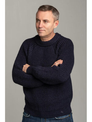 Шерстяной мужской свитер с рукавом реглан темно-синий