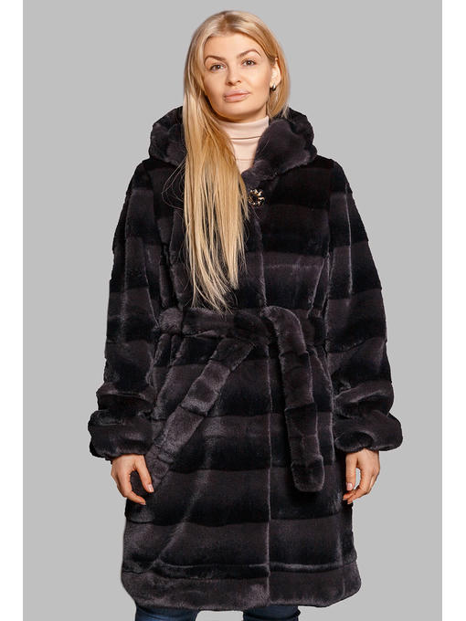 Стильная шуба Бланка на зиму из эко-меха норка с поясом в цвете графит — изображение 7